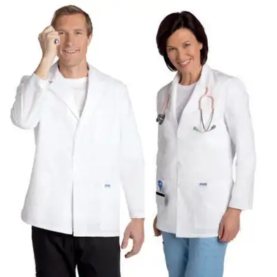 MOBB Full Length Unisex Lab Coat 1. L406 - Standard button front full length lab coat with two patch...