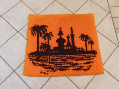 Vintage MCM Retro Latch Hook Rug Wall Hanging, 27" x 30", View more