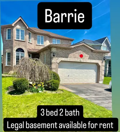 Legal basement for rent in barrie from August