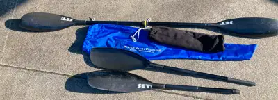 High performance carbon fibre airfoil "wing" shape blades, split fibreglass adjustable length shafts...
