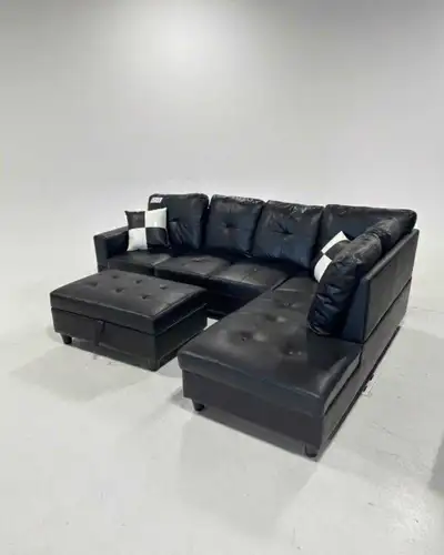 Black Leather Sectional Sofa, View more