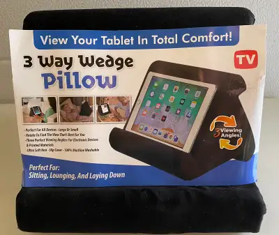 Three different angles on all sides of this foam pillow pad stand for your device. Ideal for on any...