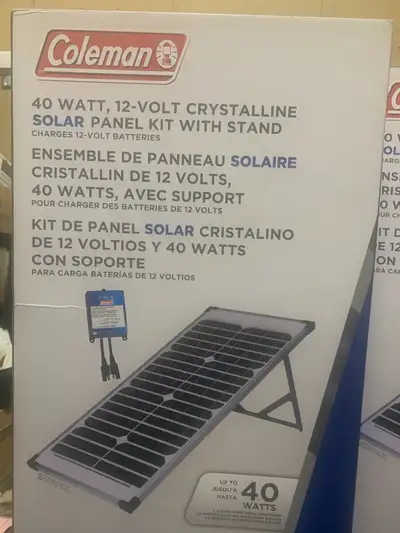 Solar panel kit. 7-amp controller, extension cable, battery clamps, voltage tester, and solar panel...