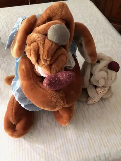 1908's Wrinkles Plush Brown Dog- - Large, Vintage - Blue Outfit, Bows $35 Wrinkles Plush Stuffed Tan...