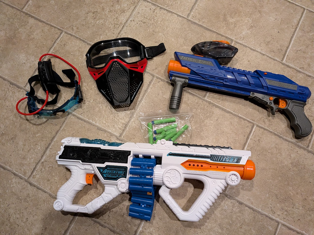 2 NERF Guns + Mask + Night Vision Goggles,Light $10 for All!