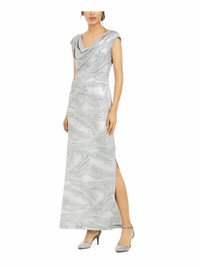 Lovely Gray Sheen Evening Gown Maxi Dress Side Slit 10/11 - New