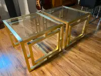 Gold metal frame side tables with glass top