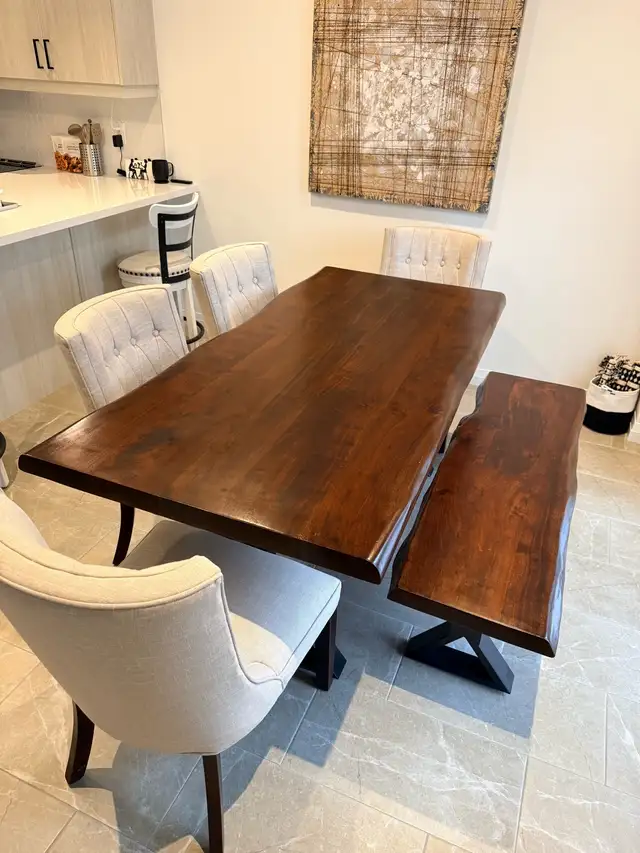 Dining room table with bench and 4 chairs in Dining Tables & Sets in Hamilton - Image 3