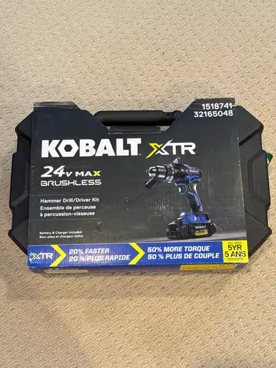 This Kobalt XTR 24V Max Brushless Hammer Drill/Driver Kit is brand new and ready to tackle any proje...