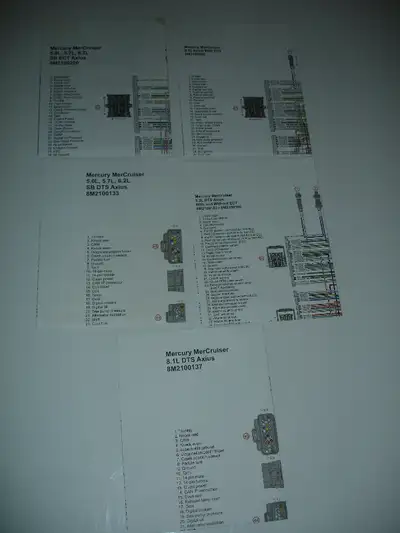 Set of 5 FACTORY Mercury MerCruiser 8M2100 wiring schematics, 5.0 ,5.7l ,6.2 L small block ECT Axius...