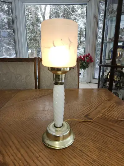 Vintage 1950s-60s Torch style 17" desk Lamp - Milk Glass body, F, View more