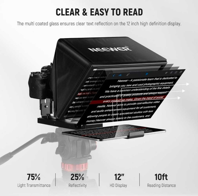 NEEWER Basics X12B Liftable Teleprompter 12" for iPad Tablet... in General Electronics in City of Toronto - Image 4