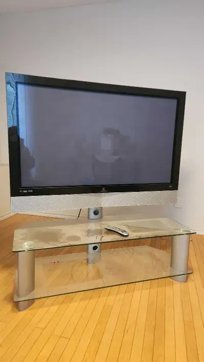 Vizio 50" TV with glass stand, View more