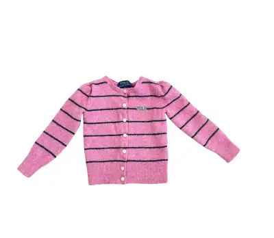 Polo Ralph Laurent Girl’s Pink Striped 100% Wool Sweater 9-12 Mo
