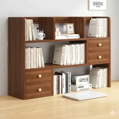 Wooden Desktop Bookshelf Organizer with Drawers 100/17/80cm , View more