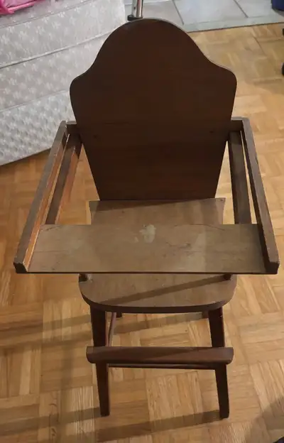 Charming vintage wooden toy high chair believed to date back to the 1940s. This special piece belong...