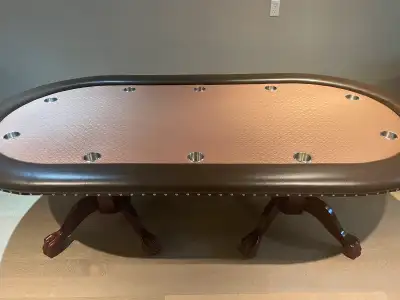 Pedestal poker table, professionally made ($1,800 new). Stable and heavy. Beige speed cloth, super c...
