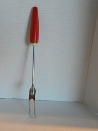 Vintage Meat Turning Fork 12 3/4” Red Plastic Handle Stainless S