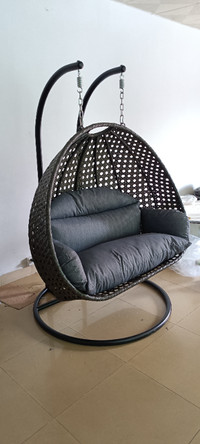Double Sized Swing Egg Chair Free Standing with Charcoal Cushion
