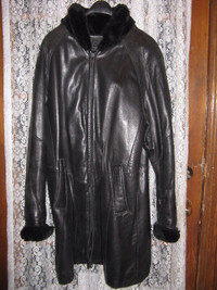 Danier Black Leather Coat with fur collar
