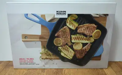Blue enamel, non stick cast iron grill pan. Bought 2, one for myself and one I planned as a gift but...