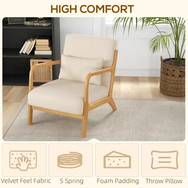 Fabric Lounge Chair, Velvet Armchair, Retro Accent Chair with Wo in Chairs & Recliners in Markham / York Region - Image 4