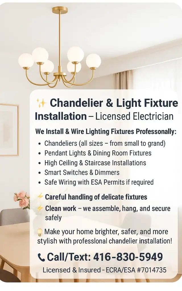 Chandelier & Light FixtureInstallation call 416830594963782602368641120