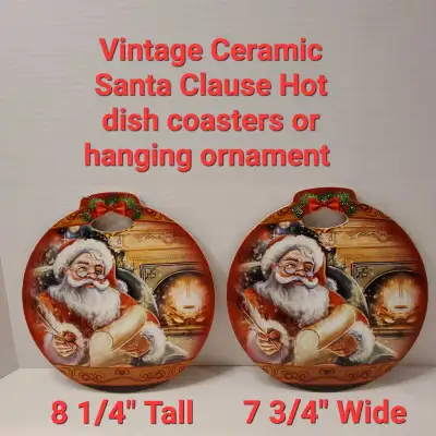Vintage Ceramic Santa Clause Hot dish coasters/hanging ornament, View more