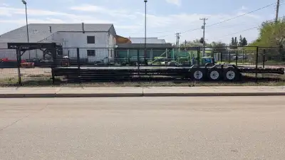 Selling my 41 ft goose neck low boy, triple axle (single) 8ft deck above goose. Toolbox under deck....