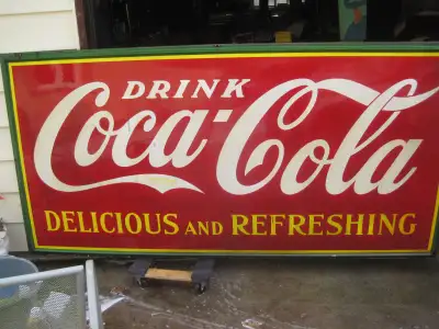 Rare 1936 Very Large COCA-COLA Enamel Porcelain Sign 4ft by 8ft, View more