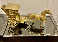 Vintage  Solid Brass Horse closed carriage pulling cart 