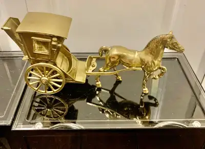 Vintage  Solid Brass Horse closed carriage pulling cart , View more