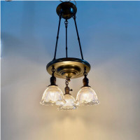 Antique Pan Chandelier With Holophane Shades