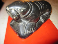Soapstone Carving Inuit Signed Semeonie Walrus Large Vintage