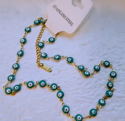 New, Evil Eye Necklace gold tone over stainless steel, View more