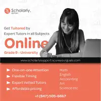 $30Hr – Expert Tutoring in all High School Subjects 647-505-6667
