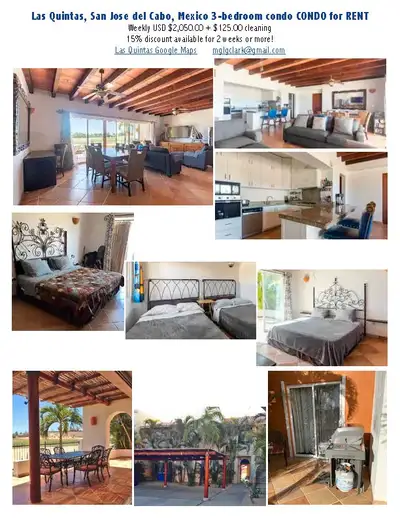 San Jose del Cabo, Mexico CONDO for RENT Las Quintas Condominiums: 3-bedroom, 3 bathroom condo FOR R...