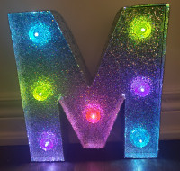 Multi-coloured LED Light glitter letter "M"