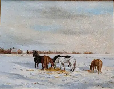 Heinz V. Pundleider, Oil Painting, "Our Horses on Winter Pasture, View more
