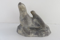 ABBOTT Sculpture of two seals Inuit style 10x8x6 inc