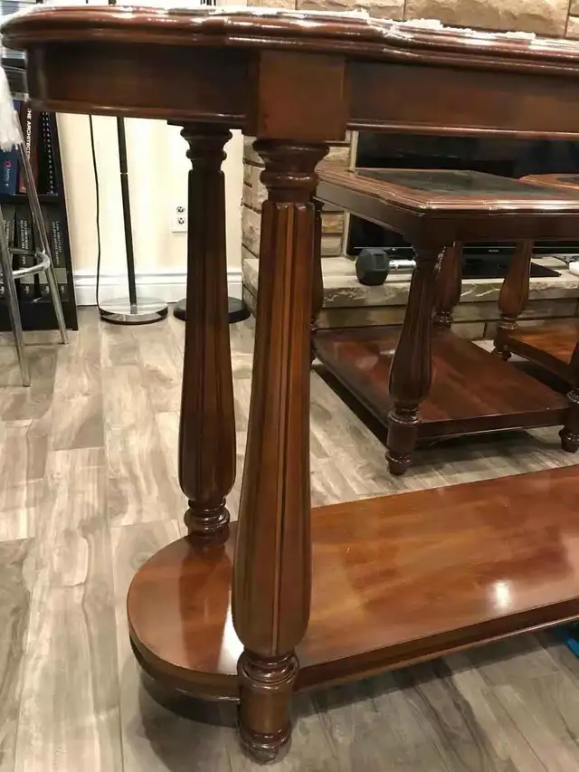 Vintage Solid Wood Table Set - Console +3 Glass Top Tables in Other Tables in Hamilton - Image 7