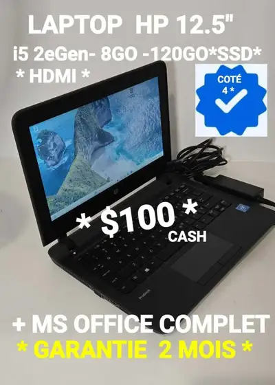 LAPTOP HP 12.5"- i5 2eGen- 8GO -120GO, View more