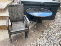 Patio table, 4 chairs, Umbrella with stand
