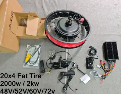 2000w / 2kw E Bike Wheel Motor Complete Kit Size: 20x4 Fat tire 175mm dropout works with 48v to 72v...