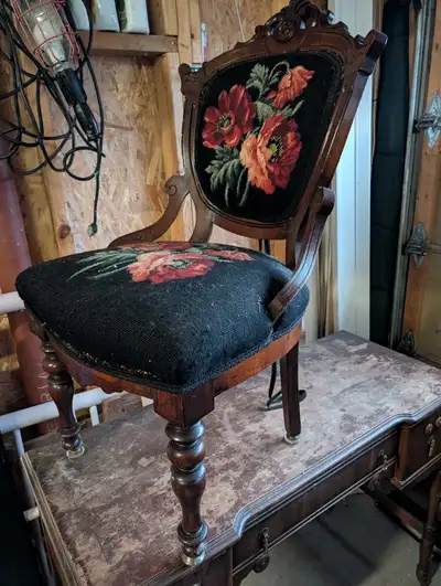 Antique table and chair, View more