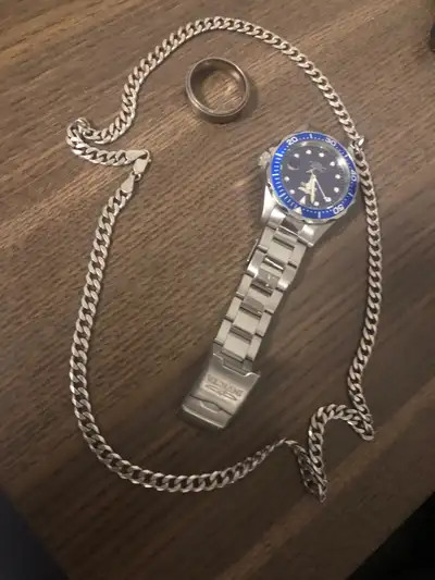 10k white gold flat chain necklace bought from cooks jewellery in terrace bc, Invicta classic watch...