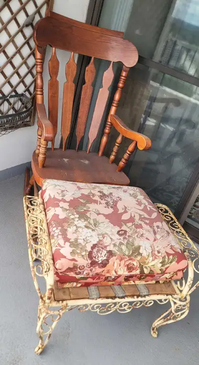 Vintage Wooden Rocking Chair with Metal Ottoman, View more