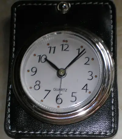 2" dia.  Travel Analog Alarm Clock with Case,  Black, View more