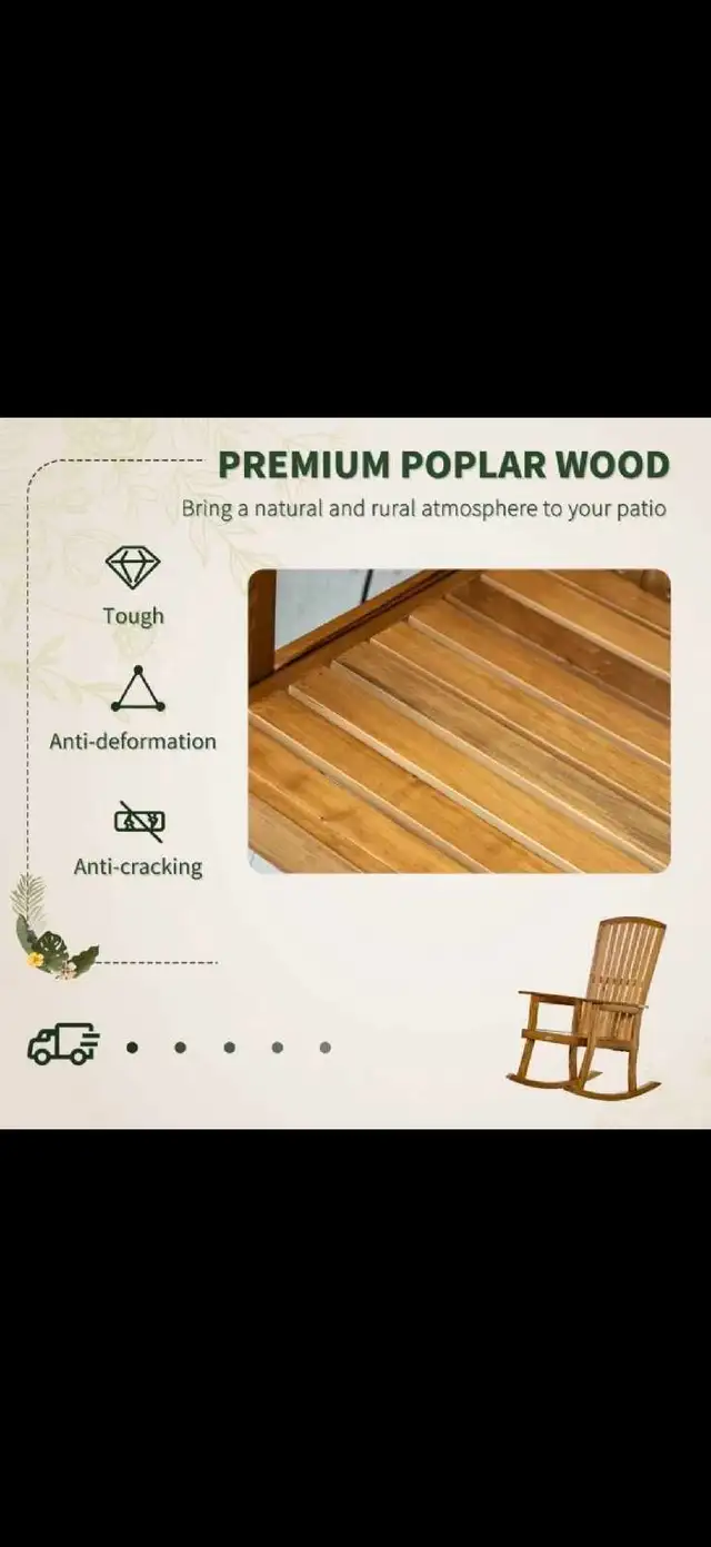 Wooden Rocking Chair, Fade-Resistant Patio Rocker Chair in Patio & Garden Furniture in Markham / York Region - Image 6