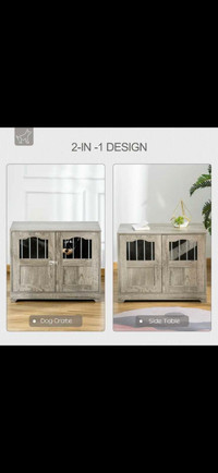 29.5" Wooden Dog Cage with Windows, End Table Furniture Style, M